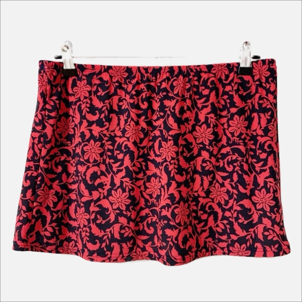 Lands End Hawaiian Floral Print Swim Skirt Coverup Elastic Waist Mini Silhouette